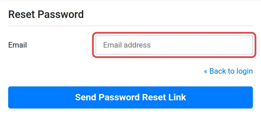 Page Reset Password dengan ruangan Email ditanda