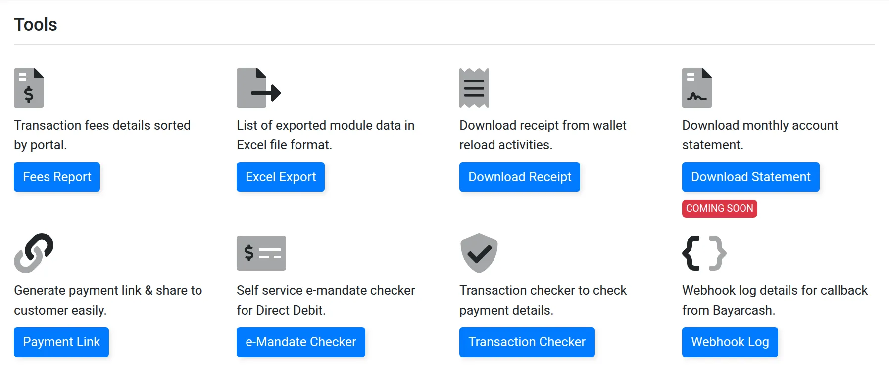 Page Tools dengan lapan kadnya