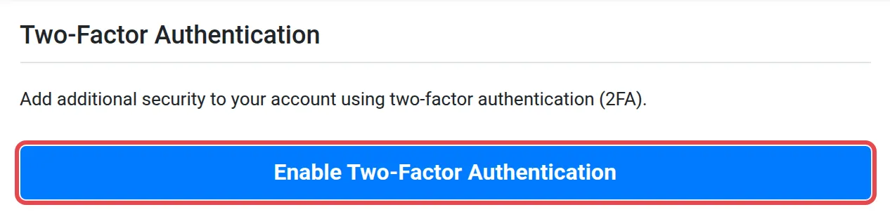 Page Two-Factor Authentication dengan butang Enable Two-Factor Authentication ditanda
